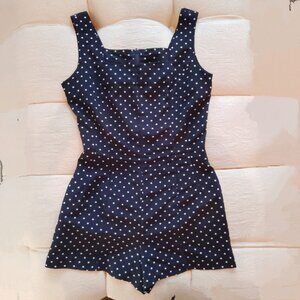 Vintage Early 80s Esprit Romper  Black & White Polka Dot  Fitted Waist Size 5/6